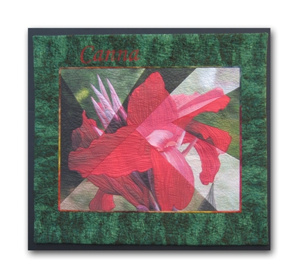 This is my newest healing quilt called Canna. I tried a new technique using Photoshop to manipulate the photo and then printed it on fabric. The inspiration photo was taken by Craig Cramer and was used with his permission. You can check out his blog at www.remarc.com/craig/. 